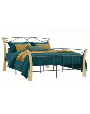 Rustykalne łóżko metalowe czarny + jasny dąb 120x200 cm - Bover w sklepie Edinos.pl