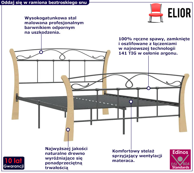 Metalowe łóżko Elistro