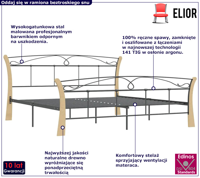 Metalowe łóżko Elistro