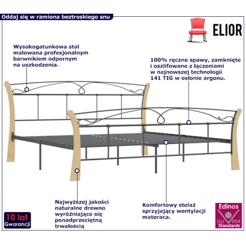 Czarne metalowe łóżko Elistro