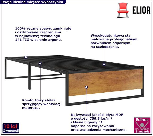 Czarne metalowe łóżko pojedyncze Glider