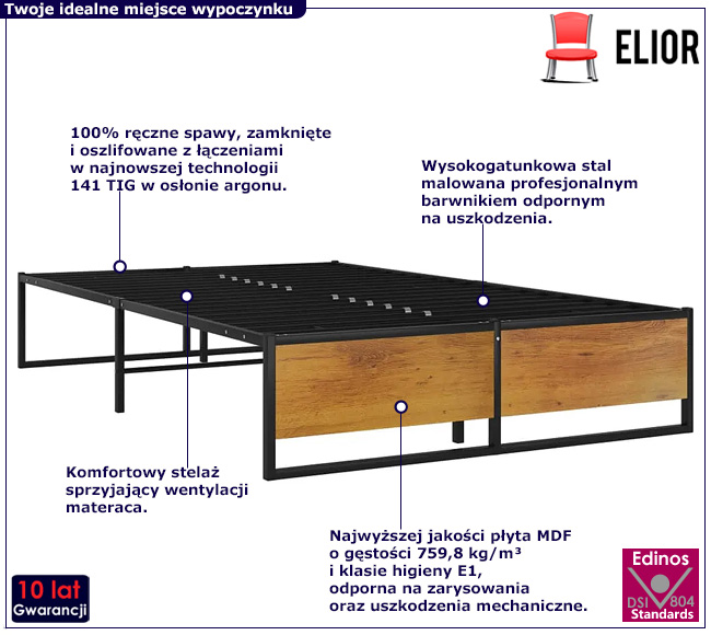 Czarne industrialne łóżko Glider