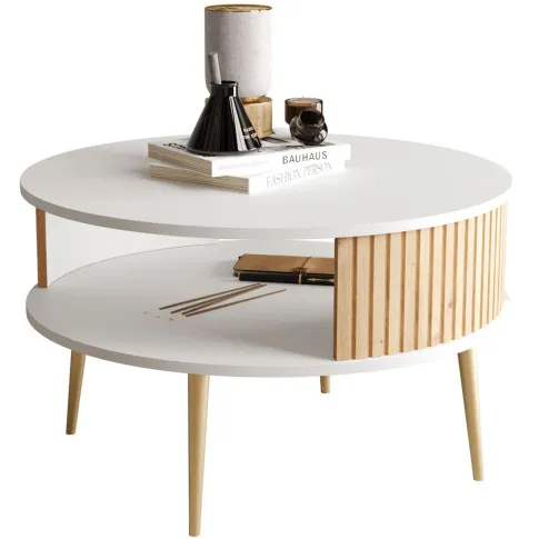 Biały okrągły stolik kawowoy na złotych nóżkach Gaxi 3x