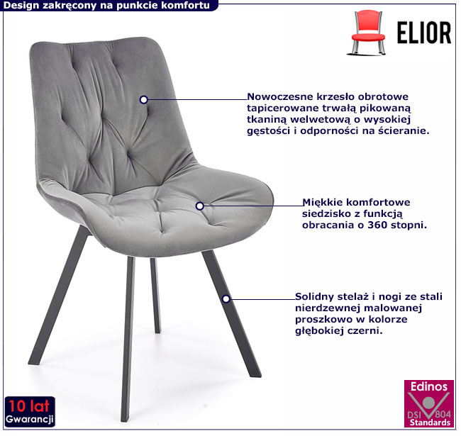 popielate tapicerowane krzesło obrotowe Levi