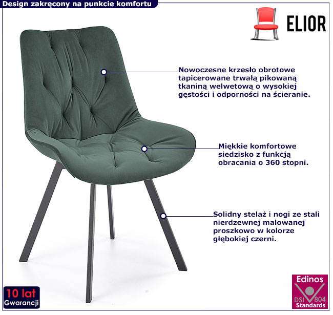 zielone tapicerowane krzesło obrotowe Levi