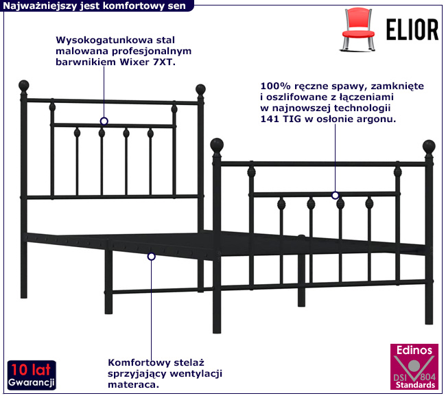 Czarne metalowe łóżko pojedyncze Velonis