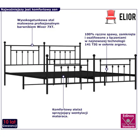 Czarne duze lozko z metalu Velonis