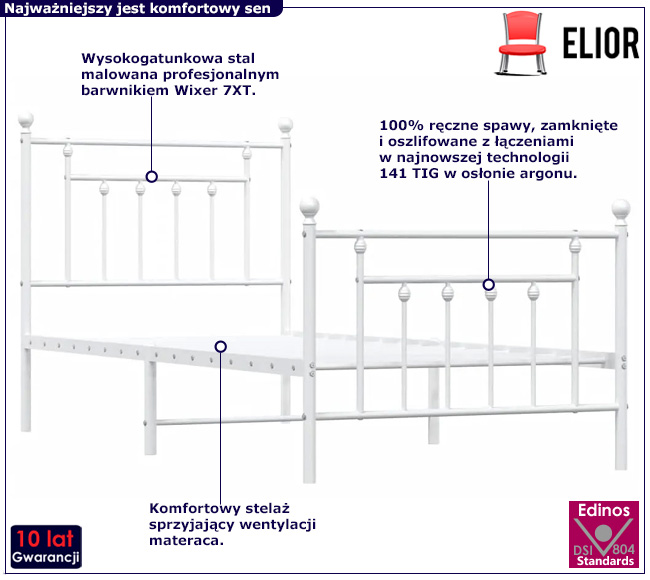 Białe metalowe łóżko pojedyncze Velonis