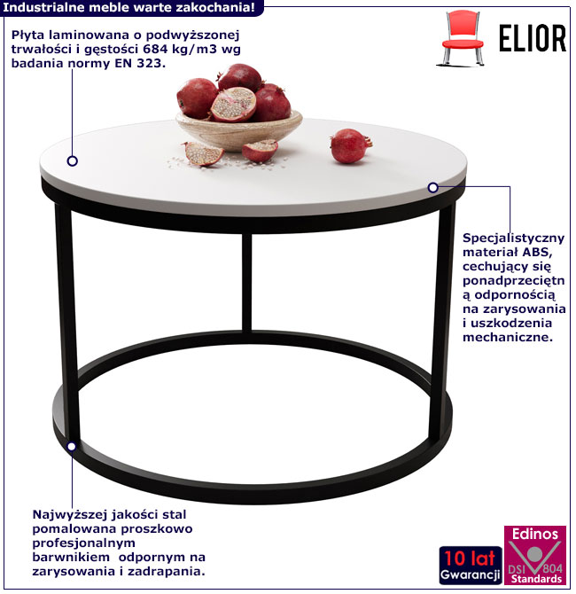 Okragły industrialny stolik kawowy Univ biały