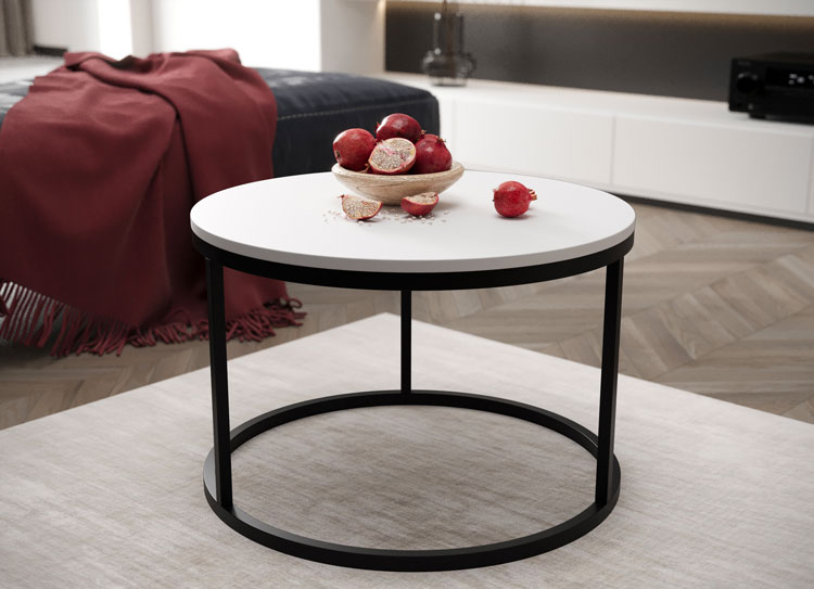 Wnętrze z wykorzystaniem okrągłego stolika kawowego Univ