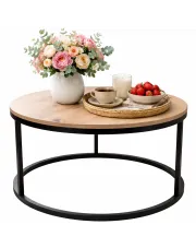 Okrągły nowoczesny stolik kawowy dąb artisan - Univ 3X w sklepie Edinos.pl