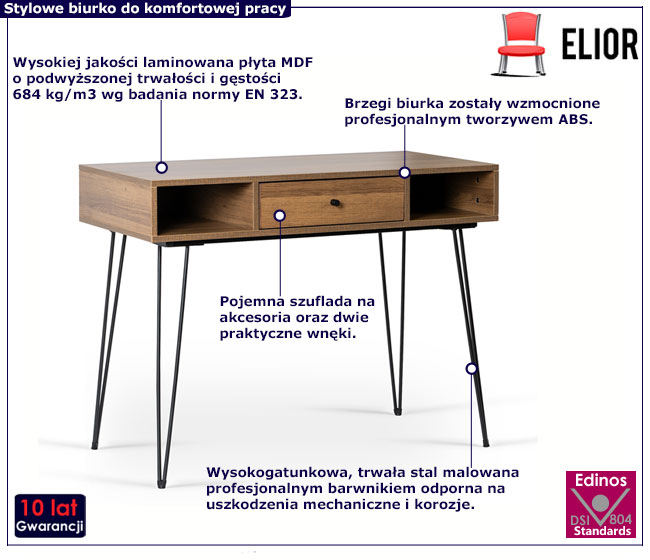 Loftowe biurko z szufladą w kolorze orzecha Kerva