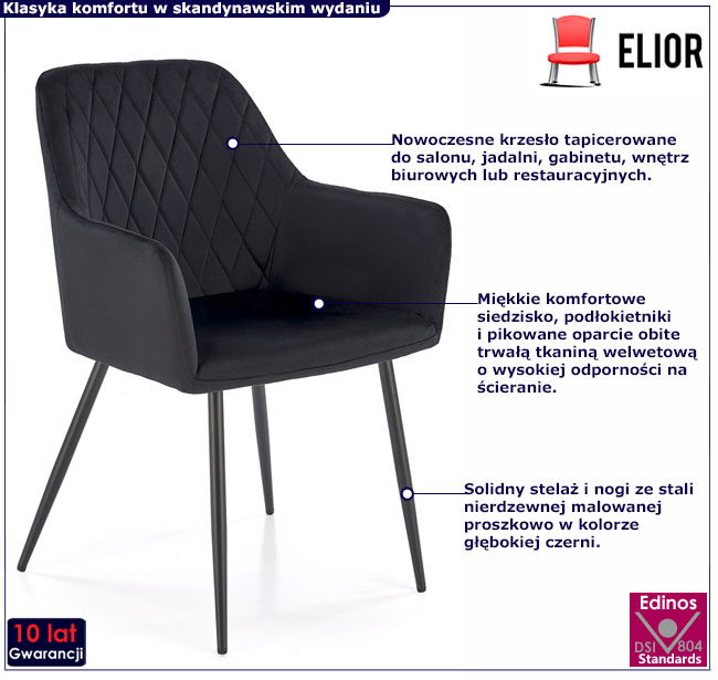 czarne tapicerowane krzesło Peony