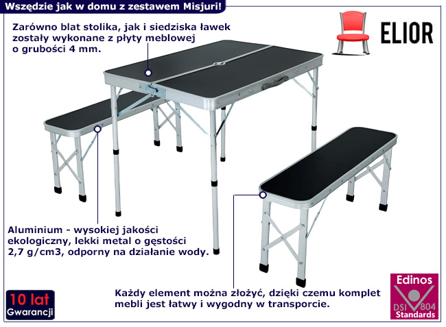 Czarny zestaw mebli turystycznych Misjuri 