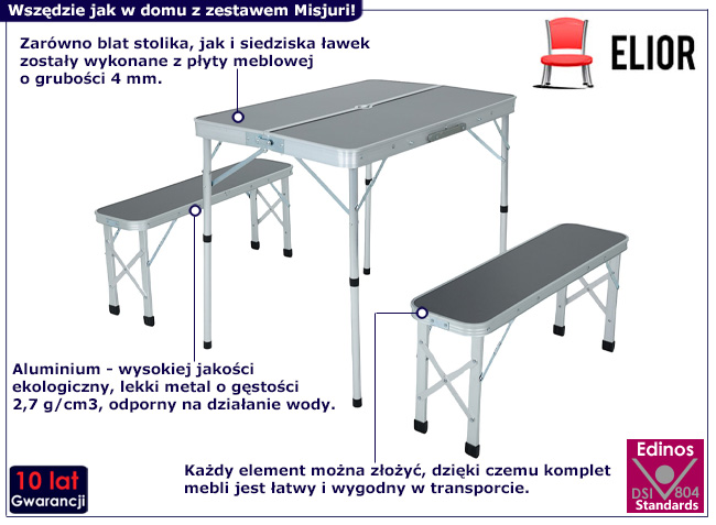 Szary zestaw mebli turystycznych Calma 