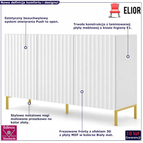 Komoda lamelowa biały mat złoty Isadora 7X