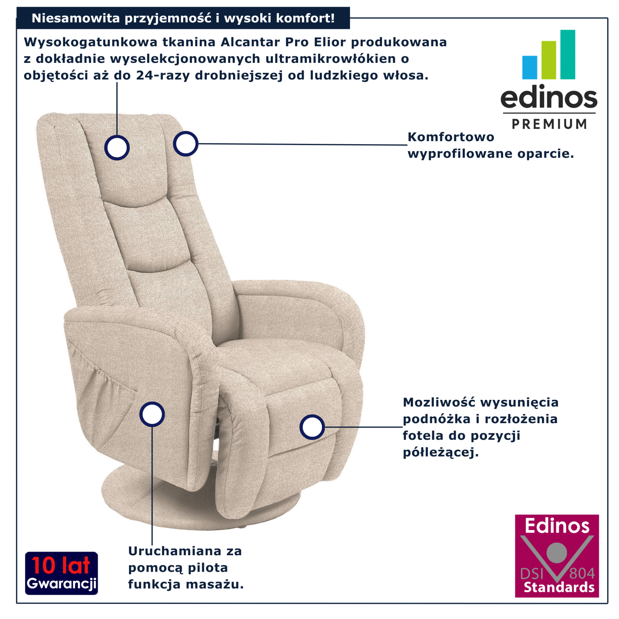 Beżowy obrotowy fotel wypoczynkowy do salonu Lowano 2X