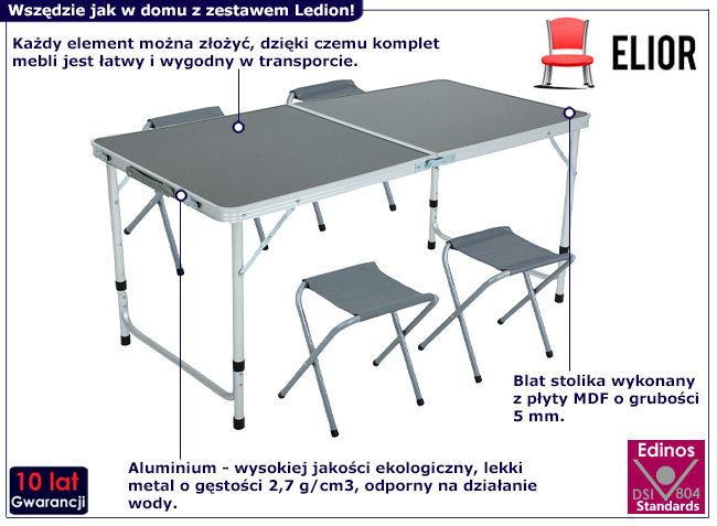 Szary zestaw mebli turystycznych Ledion