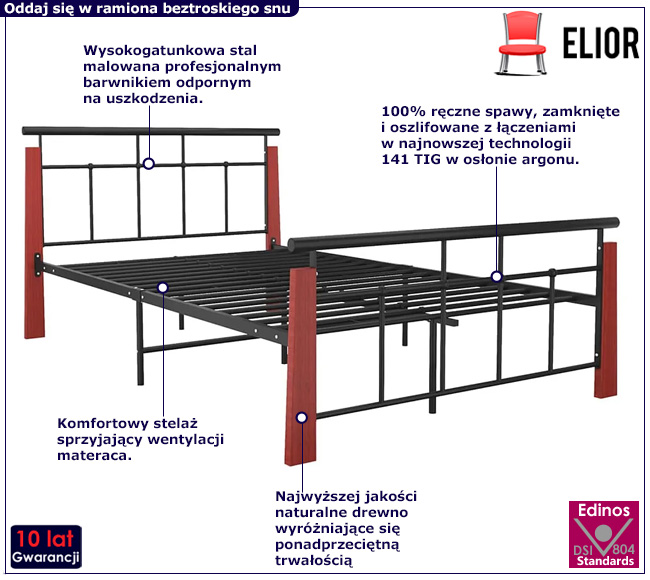 Czarne metalowe łóżko pojedyncze Nelo