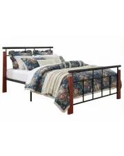 Metalowe rustykalne łóżko czarny + ciemny dąb 140x200 cm - Nelo w sklepie Edinos.pl