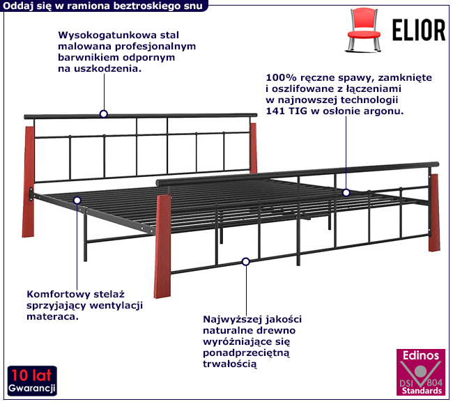 Czarne metalowe łóżko pojedyncze Paresa