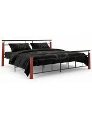 Łóżko metalowe vintage czarny + ciemny dąb 200x200 cm - Nelo w sklepie Edinos.pl