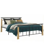 Rustykalne metalowe łóżko czarny + jasny dąb 140x200 cm - Nelo w sklepie Edinos.pl