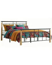 Metalowe łóżko rustykalne czarny + jasny dąb 180x200 cm - Nelo w sklepie Edinos.pl