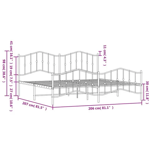 Wymiary łóżka metalowego Emelsa 200 cm