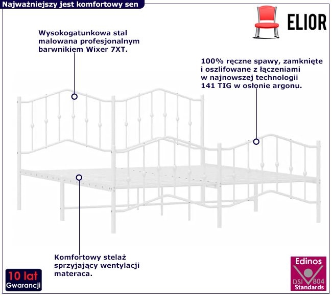 Białe metalowe łóżko Emelsa