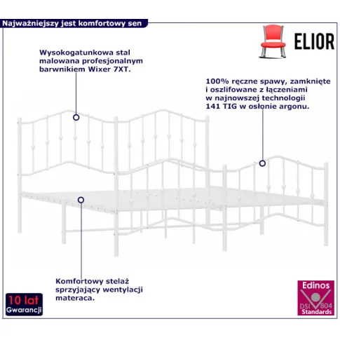Białe duże łózko metalowe Emelsa