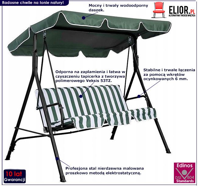 Zielona huśtawka Pexa z regulowanym daszkiem