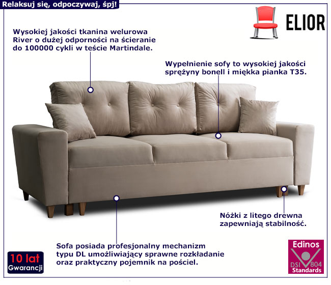 Beżowa rozkładana sofa 3-osobowa Kanoni