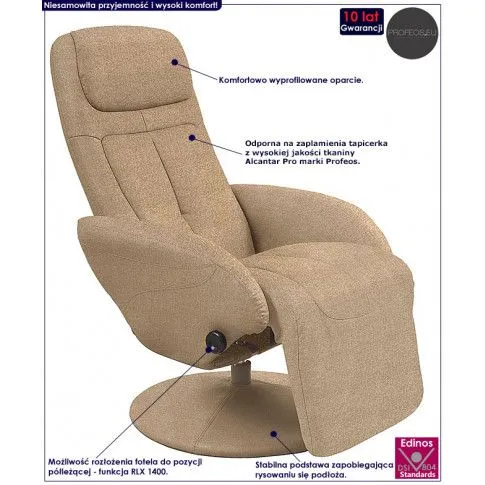 Fotografia Obrotowy fotel wypoczynkowy do salonu Timos 2X - beżowy z kategorii Fotele wypoczynkowe