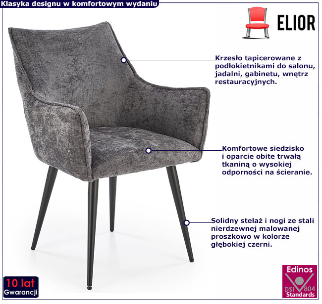 popielate tapicerowane krzesło Paxo