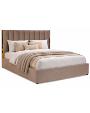 Beżowe welurowe łóżko małżeńskie glamour 160x200 - Sekros w sklepie Edinos.pl