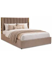 Beżowe welurowe łóżko małżeńskie glamour 160x200 - Sekros w sklepie Edinos.pl
