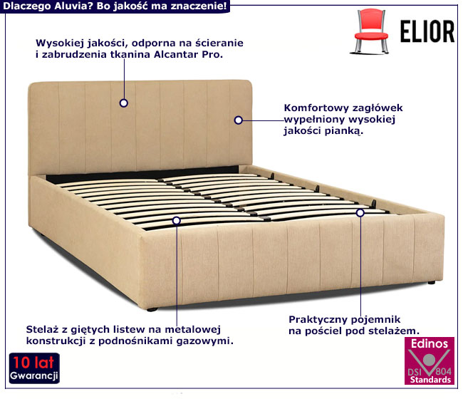 Beżowe tapicerowane łóżko małżeńskie 140x200 Zipox