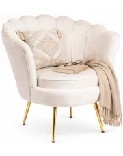 Kremowy welurowy fotel muszelka - Batiso w sklepie Edinos.pl