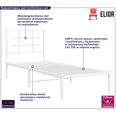 Białe metalowe łóżko pojedyncze Sevelzo