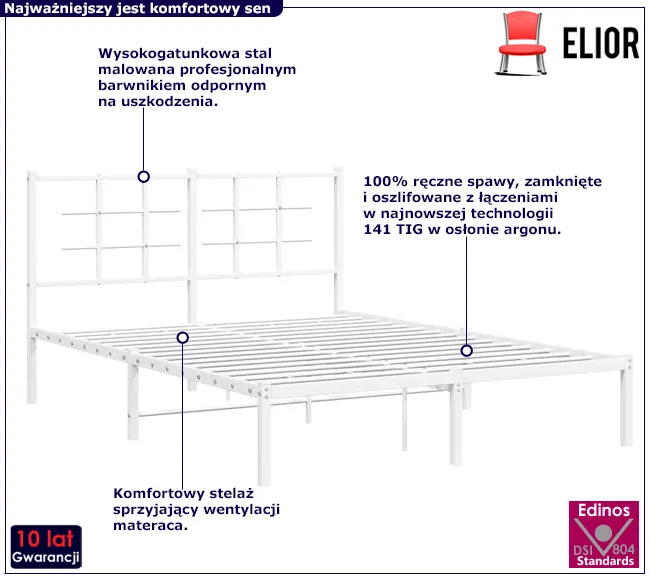 Białe metalowe łóżko Sevelza