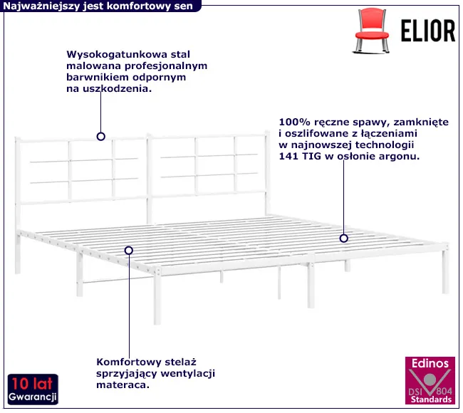 Białe metalowe łóżko Sevelza