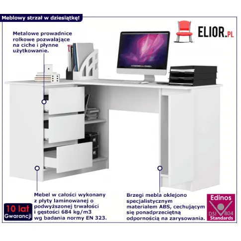 Fotografia Białe biurko w kształcie litery l - Osmen 4X z kategorii Biurka