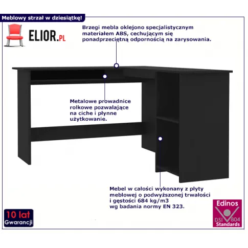 Fotografia Czarne biurko w kształcie litery L - Lorenza 3X z kategorii Biurka