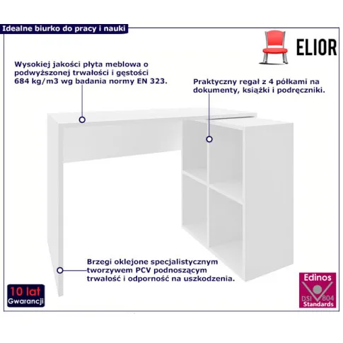 Fotografia Białe biurko w kształcie litery L - Zordo z kategorii Biurka
