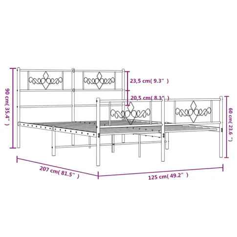 wymiary łóżka metalowego Gisel 120 cm