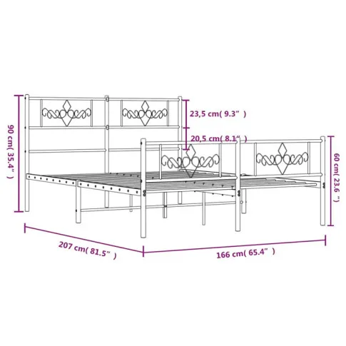 Wymiary łóżka metalowego Gisel 160 cm