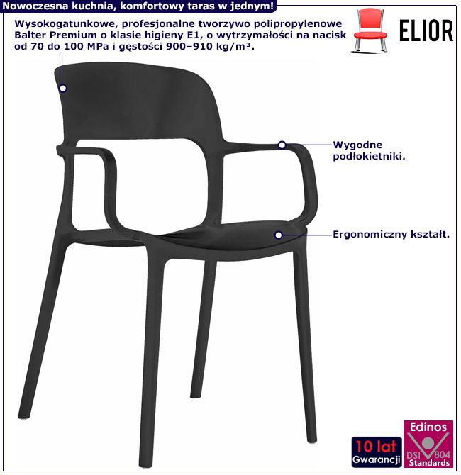 Czarne krzesło ogrodowe z podłokietnikami Lenis