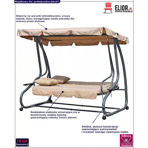 Zdjęcie huśtawka rozkładana do ogrodu z daszkiem | Edinos.pl