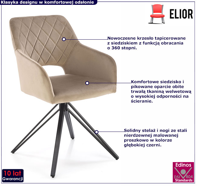 beżowe tapicerowane krzesło obrotowe Kendra